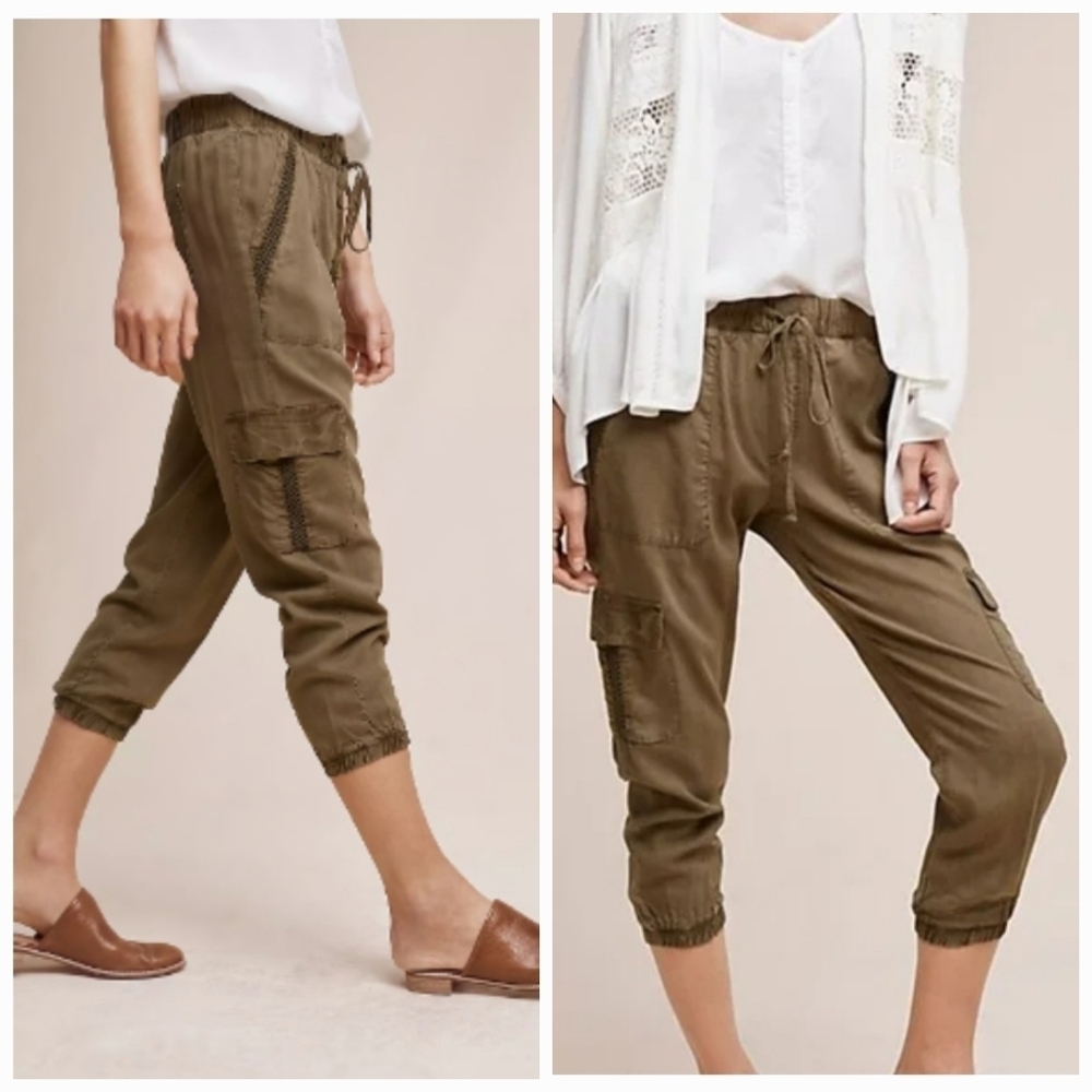 Cloth & Stone Anthro Olive Green Trimmed Jogger Cargo Pants
